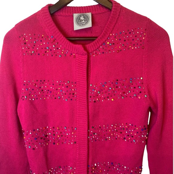 Happy Sheep Pink Magenta Knit Cardigan with colorful beading detail size small - Picture 1 of 7
